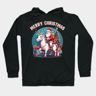 Santa clous riding a unicorn merry Christmas Hoodie